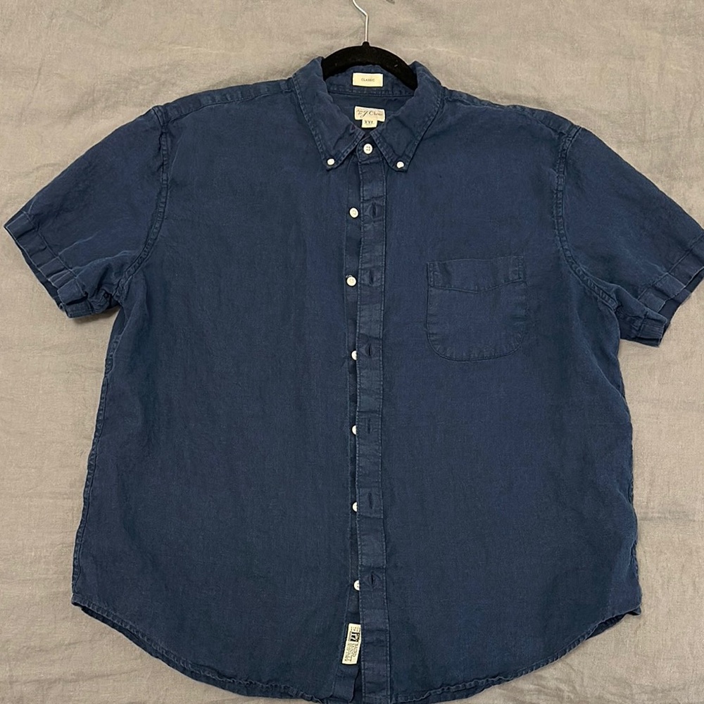 J. Crew Navy LINEN Casual Button Down Shirt Short Sleeve